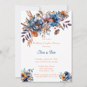 Blue and Orange Floral Wedding Couples Shower Invitation