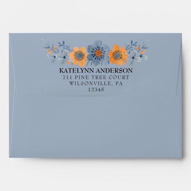 Blue and Orange Flower 5 x 7 Light Blue Envelopes (Back (Top Flap))