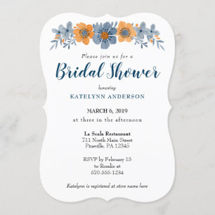 Blue and Orange Flower Bridal Shower Invitations
