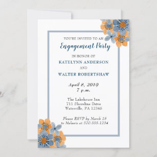 Blue and Orange Flower Engagement Party Invites