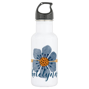 Blue and Orange Flower Personalised Water Bottle