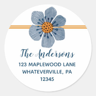 Blue and Orange Flower Round Address Labels