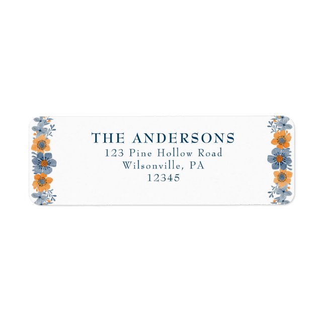 Blue and Orange Flower Small Return Address Labels (Front)