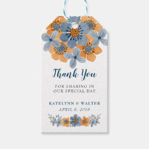 Blue and Orange Flower Wedding Favour Thank You Gift Tags