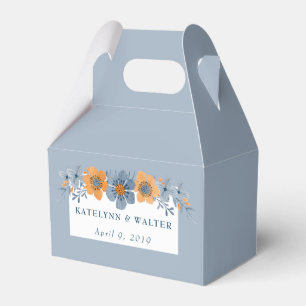 Blue and Orange Flowers Light Blue Wedding Favour Box