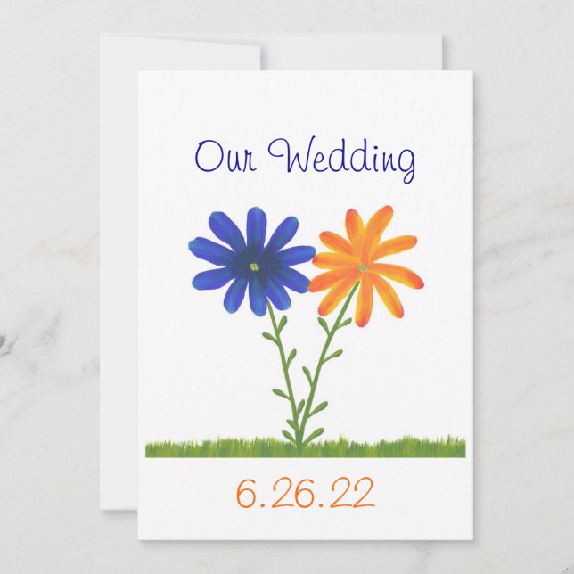 Blue and Orange Flowers,  Our Wedding Invitations (Front)