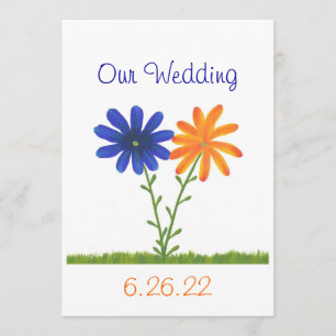 Blue and Orange Flowers,  Our Wedding Invitations