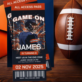 Blue and Orange Football Ticket Birthday Invite