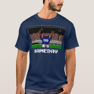 Blue and Orange Gameday Retro 8 Bit Linebacker 1 T-Shirt
