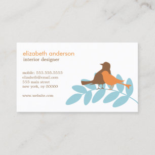 Blue and Orange Garden Bird Silhouettes Business Card