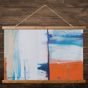 Blue and Orange Geometric Abstract Art Hanging Tapestry