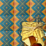 Blue And Orange Geometric Mosaic Checkered Pattern Tile<br><div class="desc">Modern abstract decorative tile design featuring a geometric pattern in shades of blue and orange.</div>