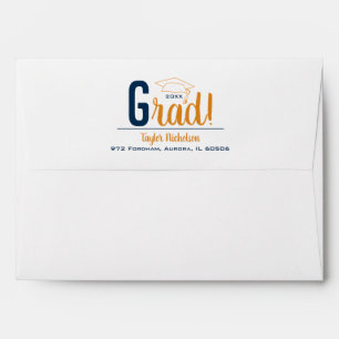 Blue and Orange Graduation Cap Envelope