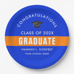 Blue and Orange Graduation Congrats Custom Paper Plate