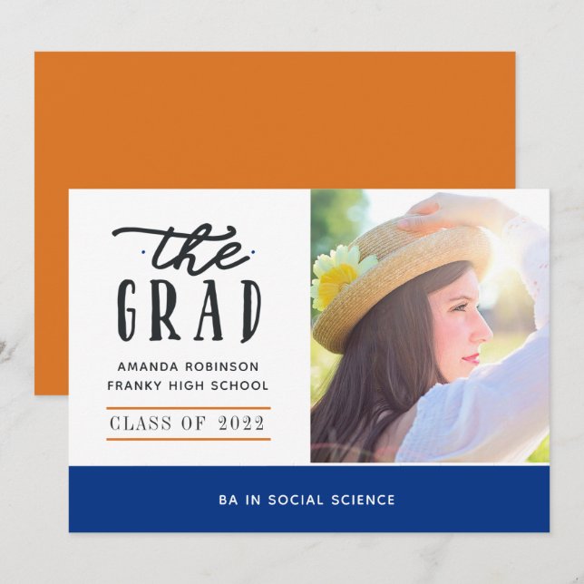 Blue and Orange Graduation Photo Announcement (Front/Back)