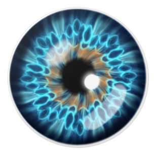 Blue and orange iris eyeball ceramic knob