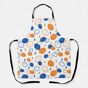 Blue and Orange Lemon Pattern Playful Fruit-Themed Apron