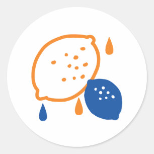Blue and Orange Lemon Pattern Playful Fruit-Themed Classic Round Sticker