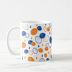 Blue and Orange Lemon Pattern Playful Fruit-Themed Coffee Mug