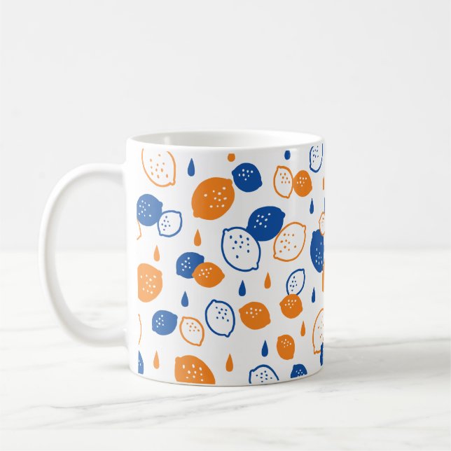Blue and Orange Lemon Pattern Playful Fruit-Themed Coffee Mug (Left)