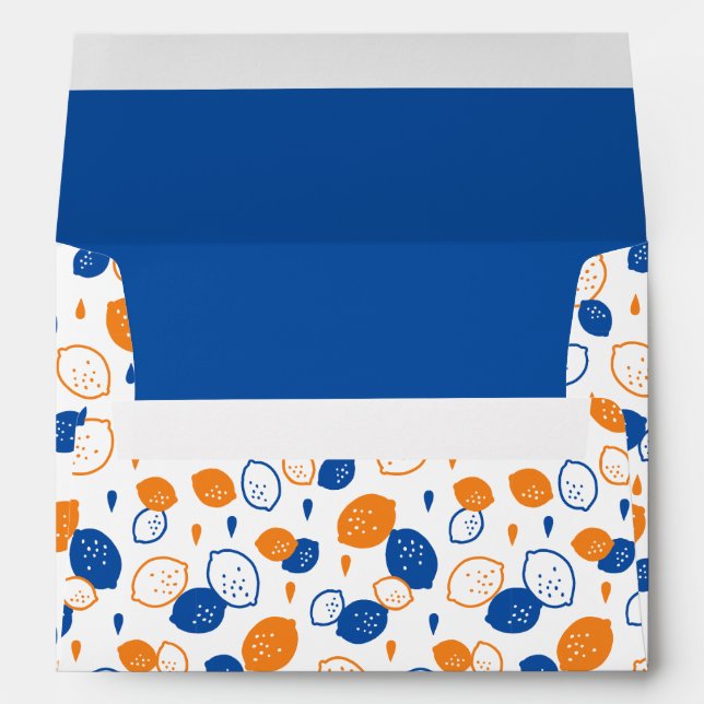 Blue and Orange Lemon Pattern Playful Fruit-Themed Envelope (Back (Bottom))