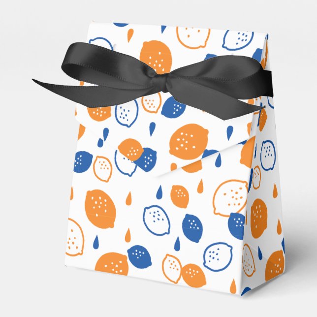 Blue and Orange Lemon Pattern Playful Fruit-Themed Favour Box (Front Side)