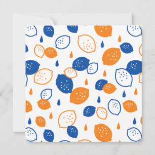 Blue and Orange Lemon Pattern Playful Fruit-Themed Invitation