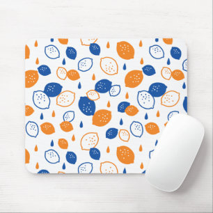 Blue and Orange Lemon Pattern Playful Fruit-Themed Mouse Mat