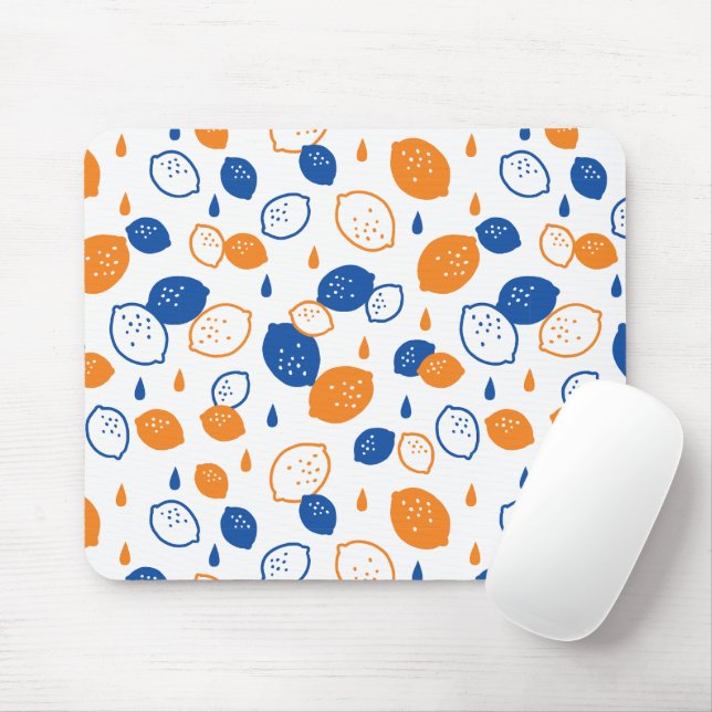 Blue and Orange Lemon Pattern Playful Fruit-Themed Mouse Mat (With Mouse)