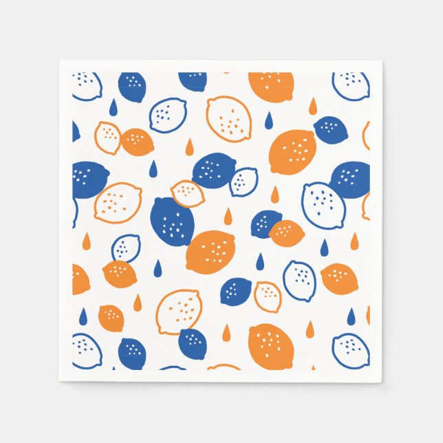 Blue and Orange Lemon Pattern Playful Fruit-Themed Napkin (Front)