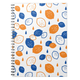 Blue and Orange Lemon Pattern Playful Fruit-Themed Notebook