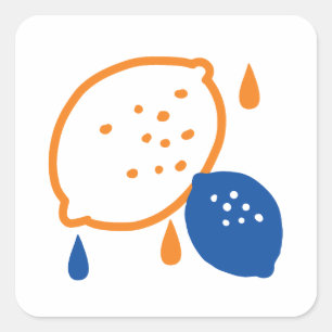 Blue and Orange Lemon Pattern Playful Fruit-Themed Square Sticker