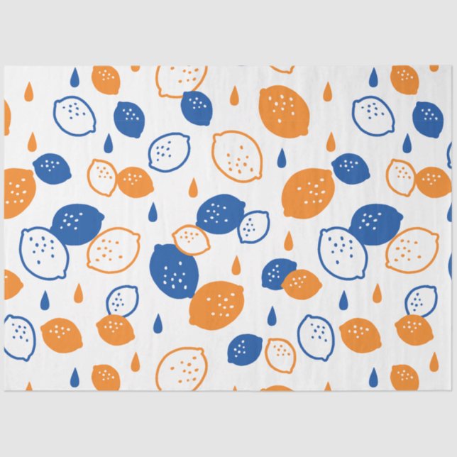 Blue and Orange Lemon Pattern Playful Fruit-Themed Tissue Paper (Front)