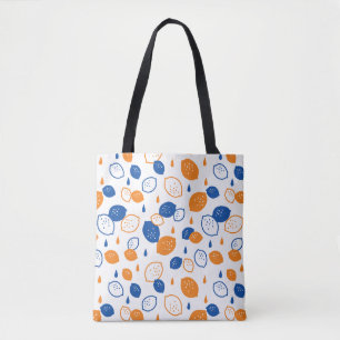 Blue and Orange Lemon Pattern Playful Fruit-Themed Tote Bag