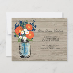 Blue and Orange Mason Jar Wood   Reception Invitation