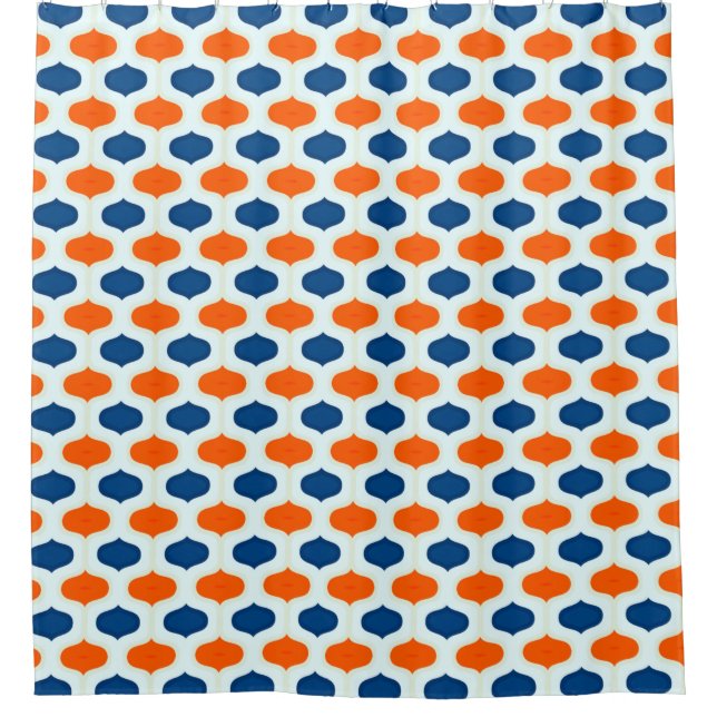 Blue and Orange Mod Revival Pattern Shower Curtain (Front)