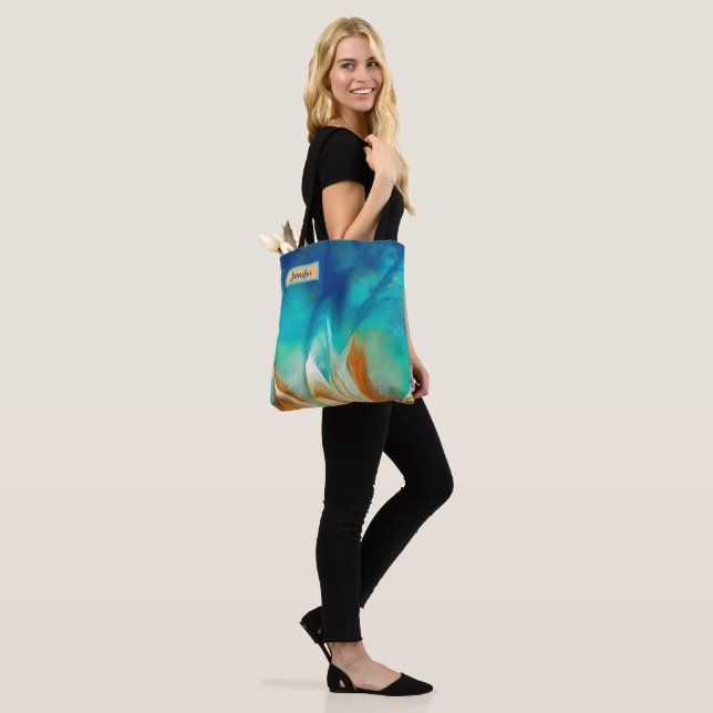 Blue and Orange Modern Artistic Personalised  Tote Bag (On Model)