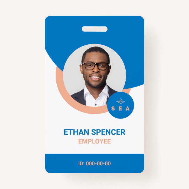 Blue and Orange Modern Employee Photo ID Badge (Front)