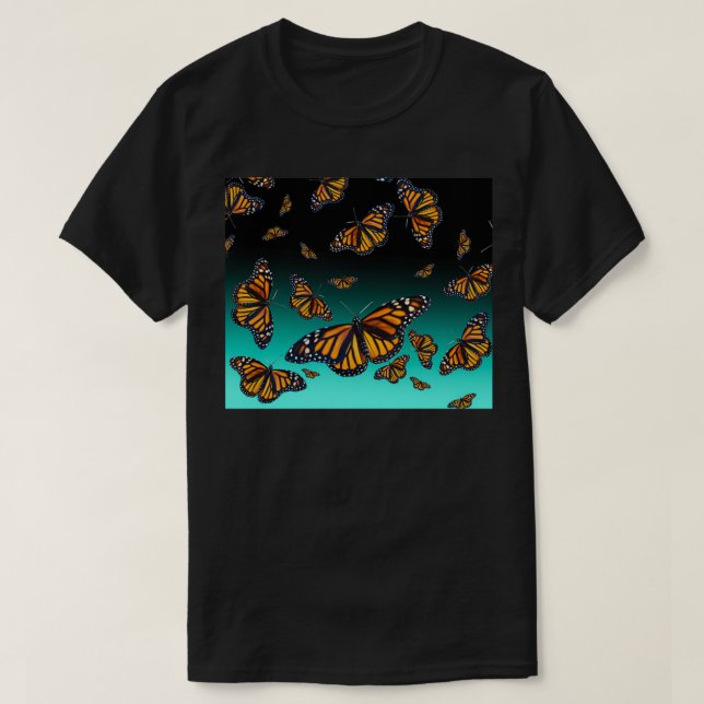 Blue and orange monarch butterfly pattern T-Shirt (Design Front)