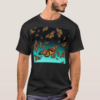 Blue and orange monarch butterfly pattern T-Shirt