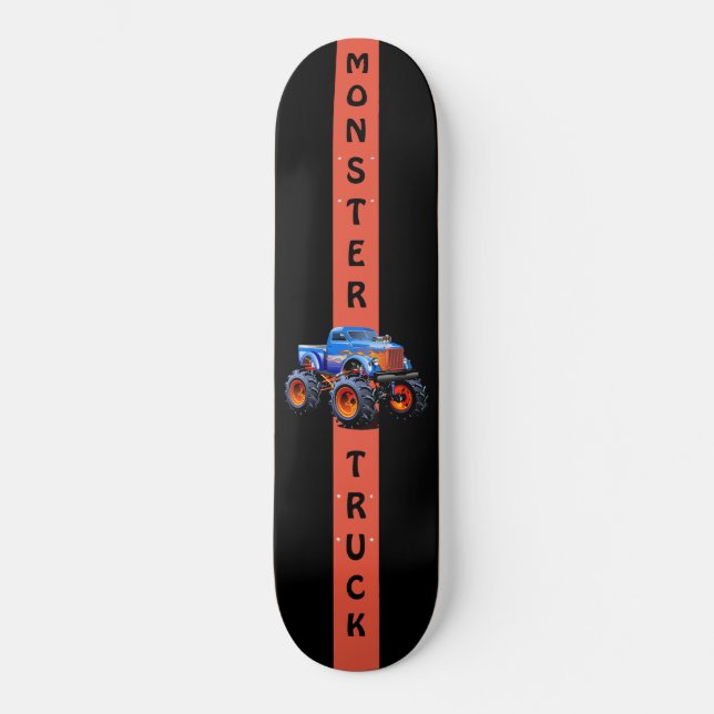 Blue and Orange Monster Truck 8 1/8” Skateboard (Front)