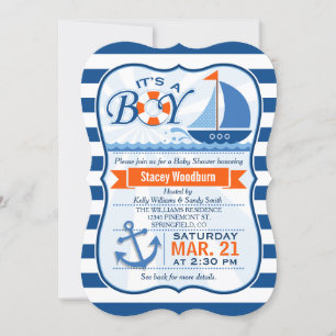 Blue and Orange Nautical Baby Shower Invitation