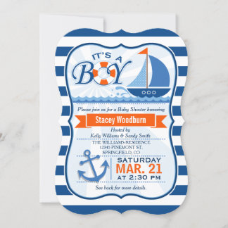Blue and Orange Nautical Baby Shower Invitation