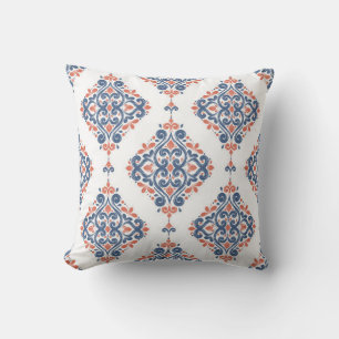 Blue and orange ornamental seamless pattern. Vinta Cushion