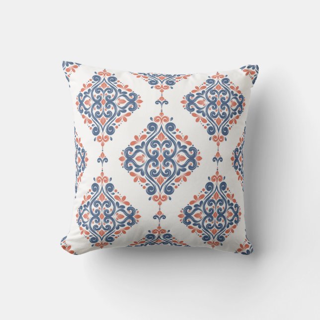 Blue and orange ornamental seamless pattern. Vinta Cushion (Front)