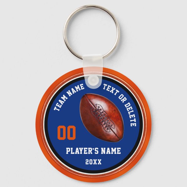 Blue and Orange Personalised Football Keychains (Front)