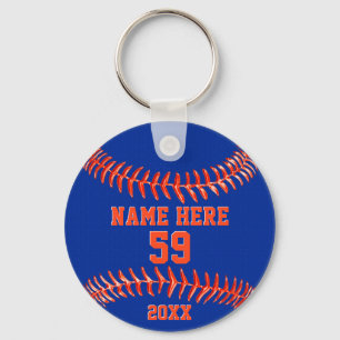 Blue and Orange Personalised Softball Keychains