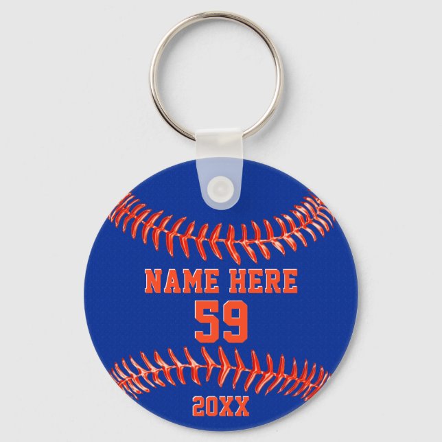 Blue and Orange Personalised Softball Keychains (Front)