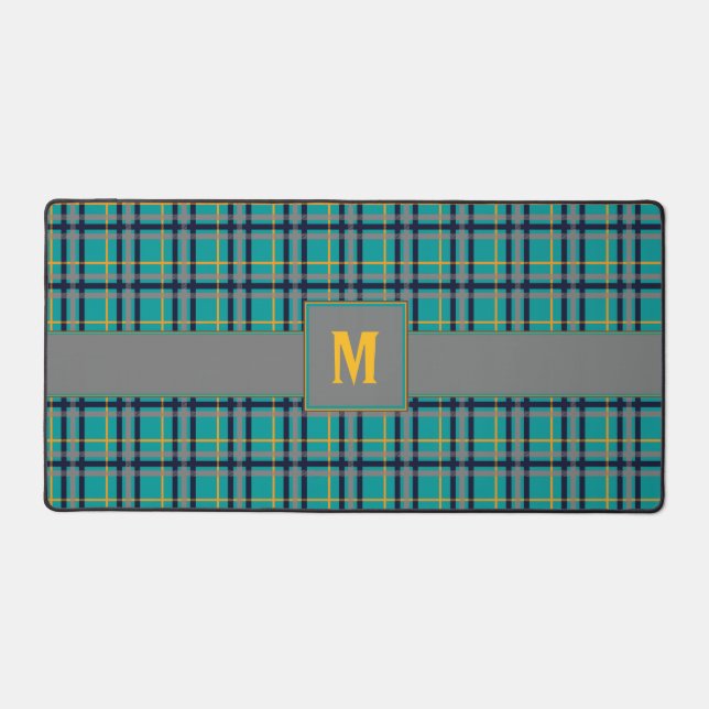 Blue and Orange Plaid Desk Mat (Front)