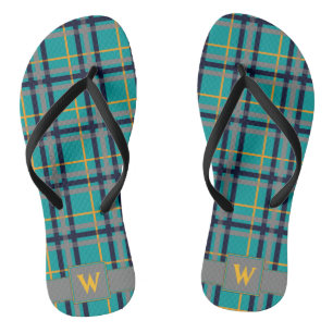 Blue and Orange Plaid Flip Flops